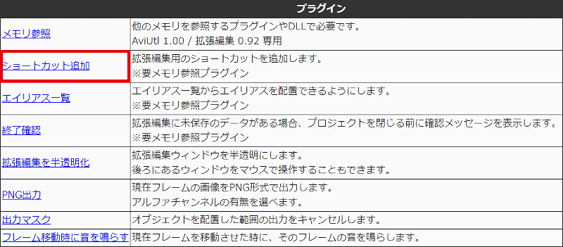 AviUtl ショートカット追加 ダウンロード
