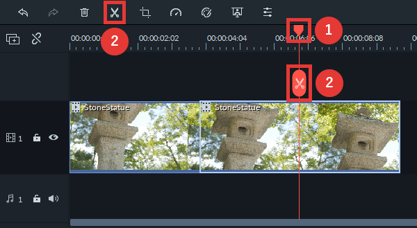 filmora9 動画の中間をカット 分割