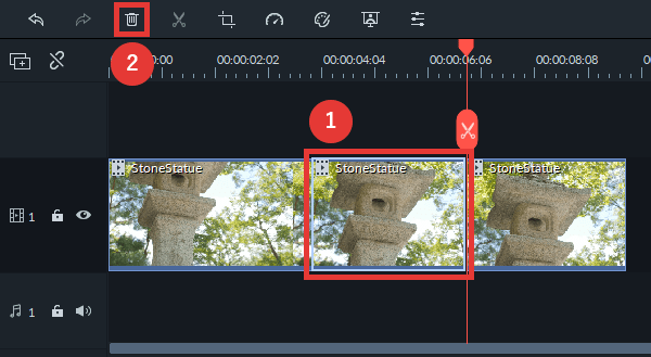 filmora9 動画の中間をカット 削除