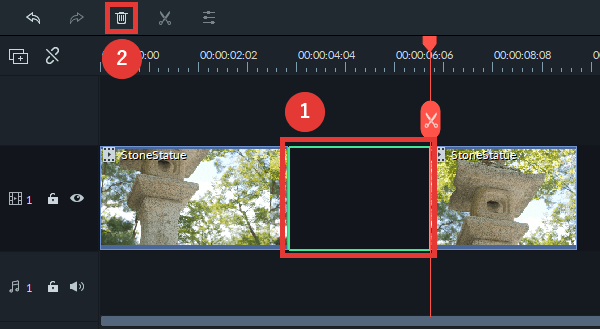 filmora9 動画の中間をカット 結合