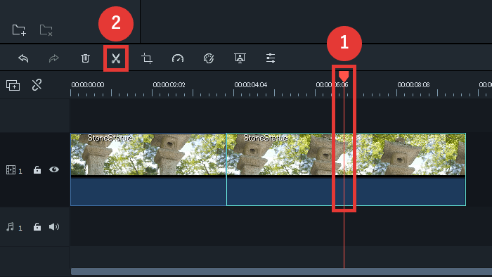 filmora9 動画の中間をカット 分割