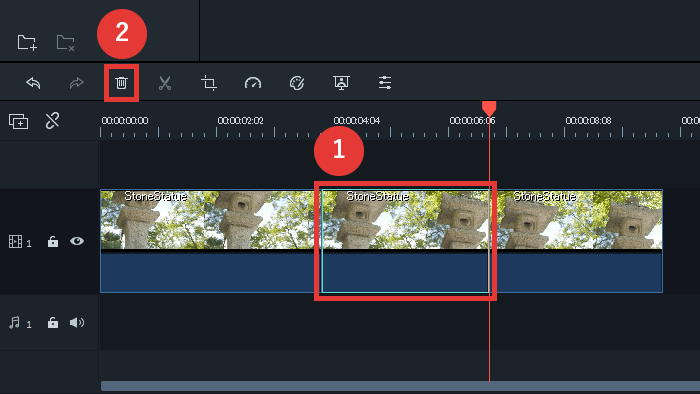 filmora9 動画の中間をカット 削除