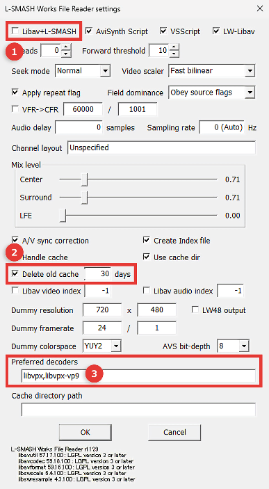 AviUtl L-SMASH Works File Readerの設定