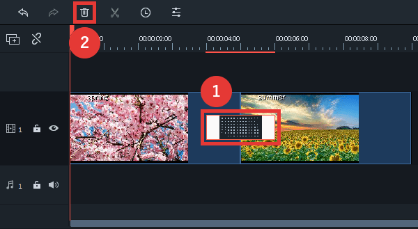 filmora9 トランジションを削除