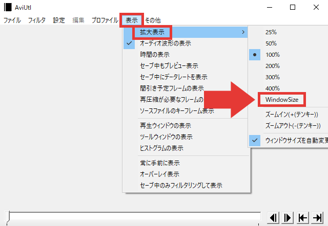 AviUtl 表示をウィンドウサイズに