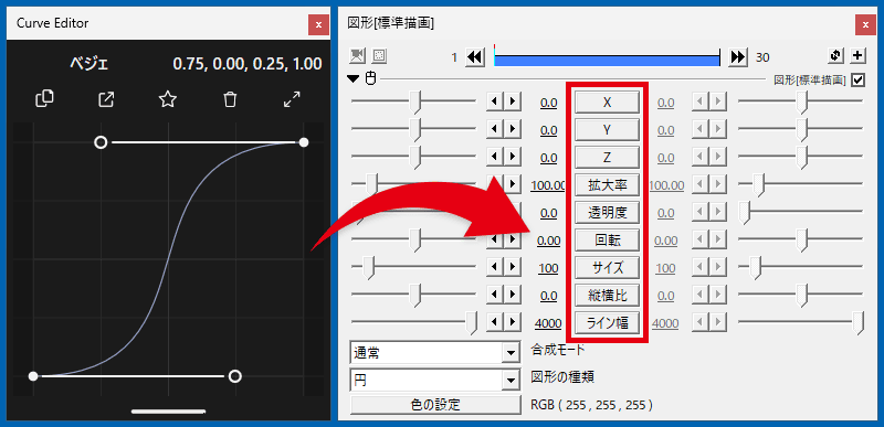 AviUtl CurveEditorの使い方 基本操作