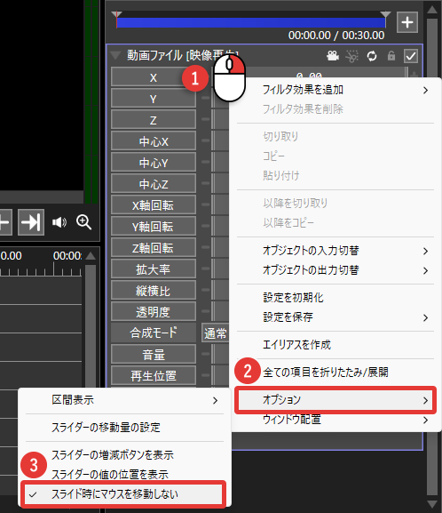 AviUtl2 スライド時にマウスを移動しない