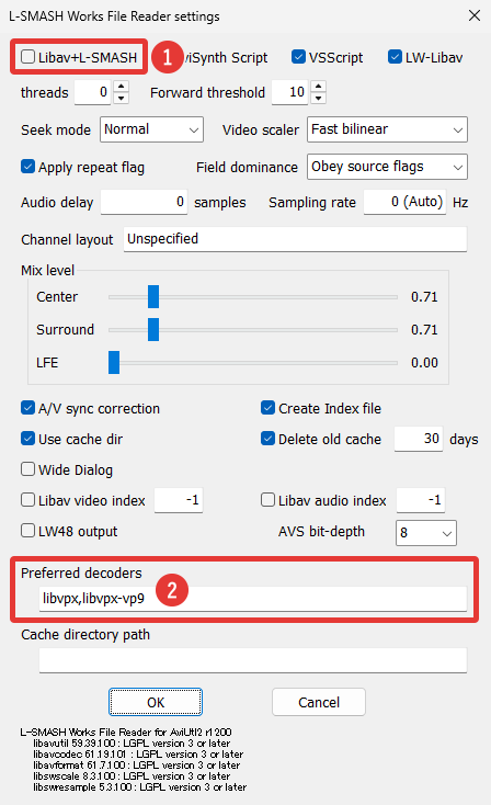 AviUtl L-SMASH Works File Readerの設定